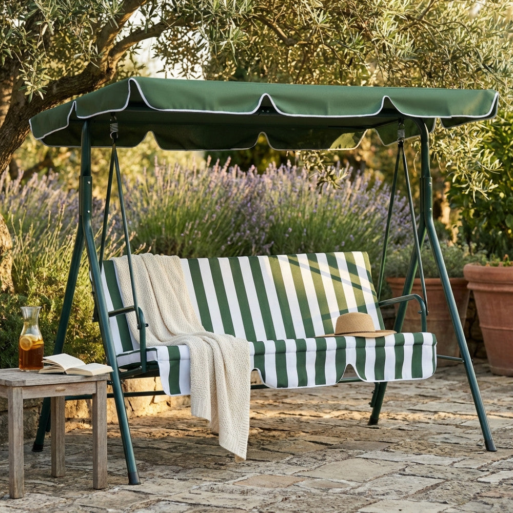 Dondolo da giardino Cosma verde con cuscini a righe