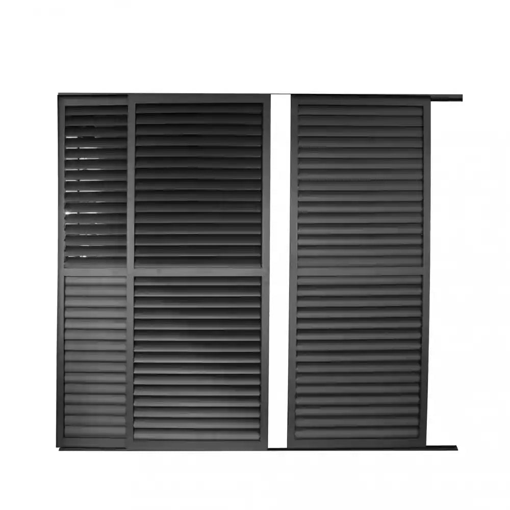 effetto apertura del Laterale scorrevole in alluminio antracite per pergola bioclimatica 3 ante