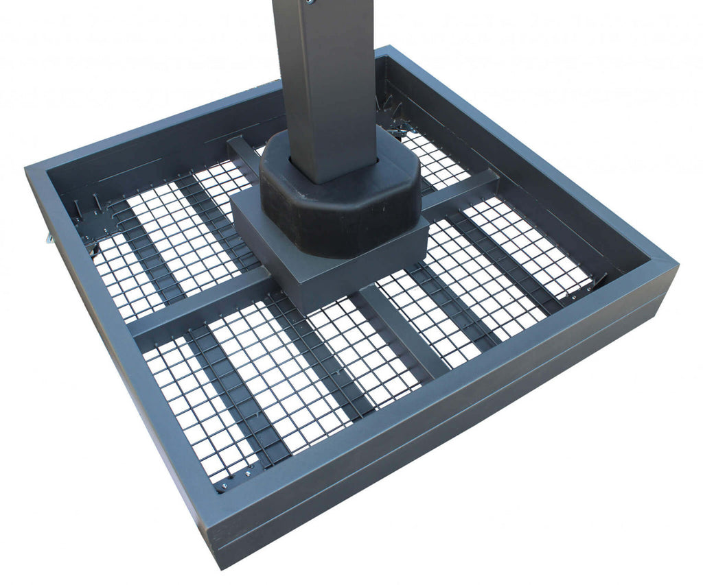 Primo piano della base con ruote dell'ombrellone da giardino Zeus, evidenziando la facilità di spostamento.