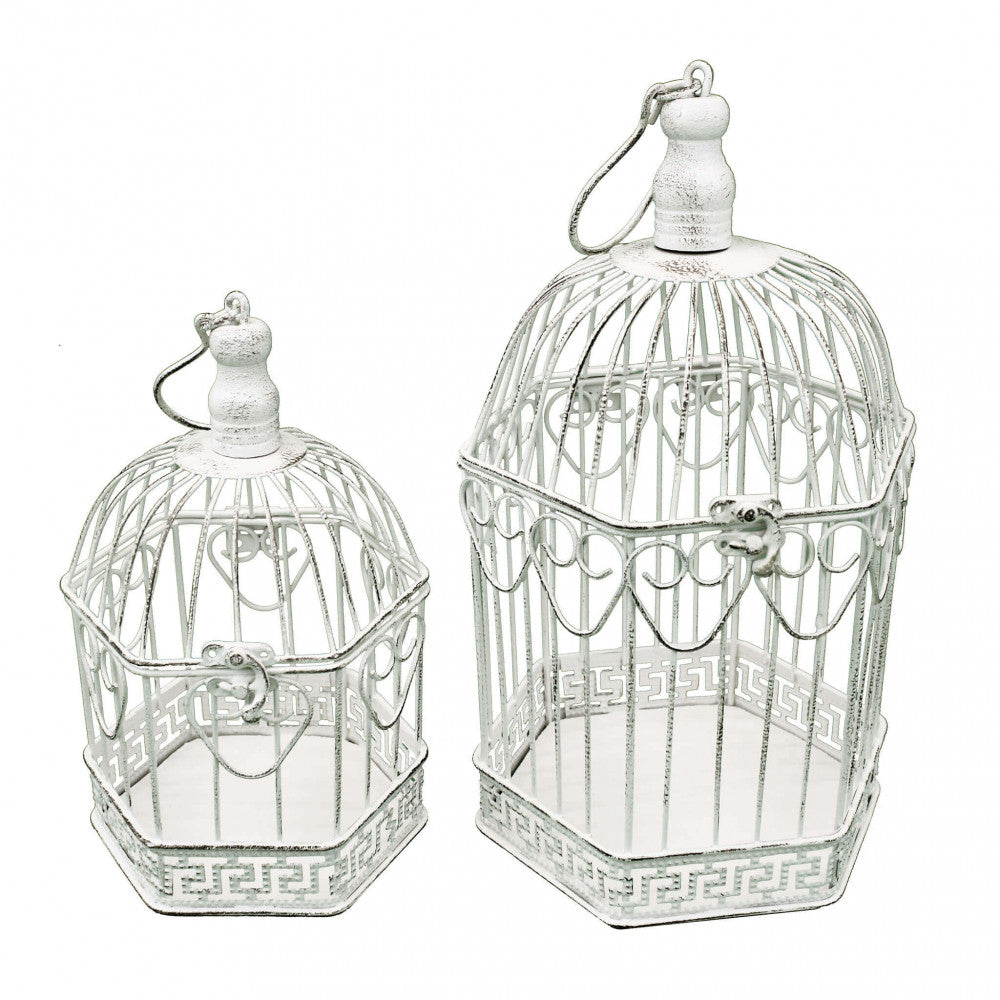 SET DI 2 GABBIE SOPHIE ESAGONALI BIANCO ANTICO