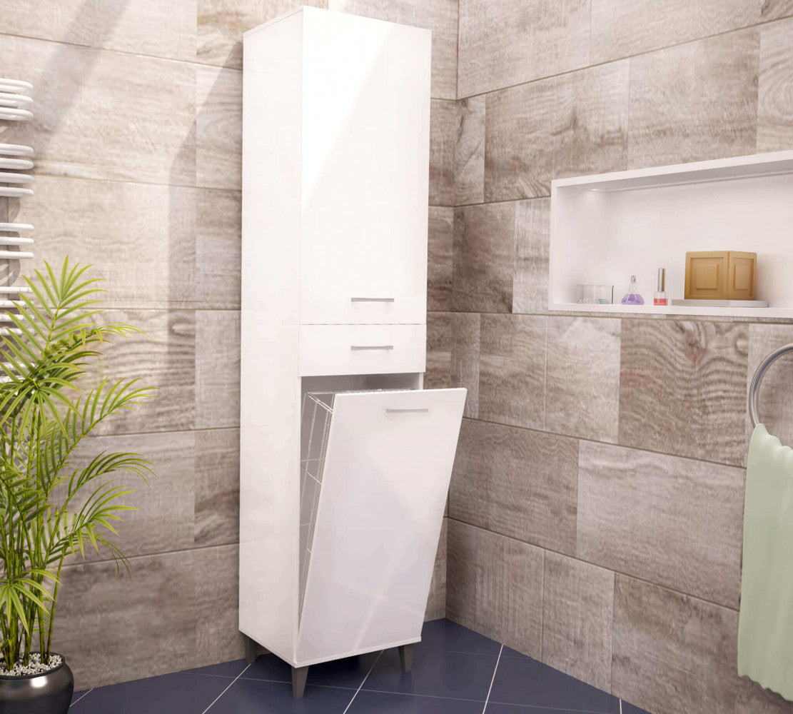 COLONNA PURE CON CESTO PORTABIANCHERIA BIANCO LUCIDO