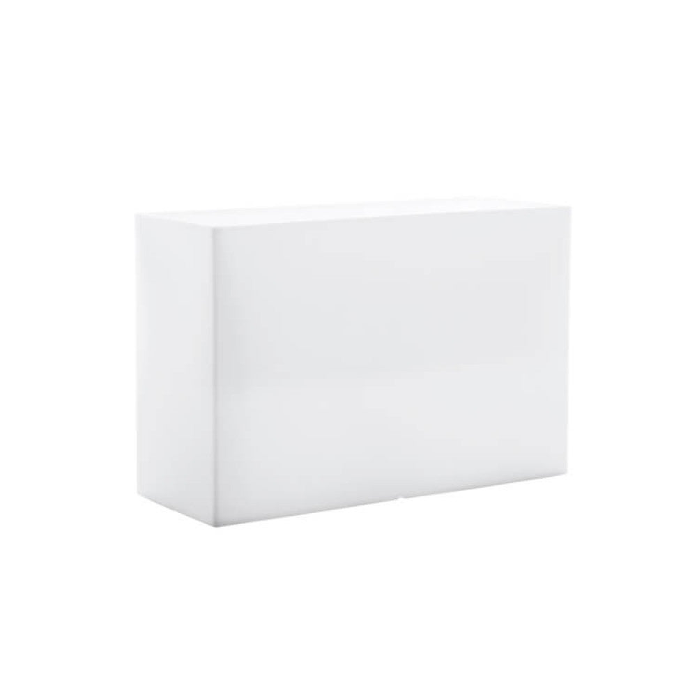 Fioriera rettangolare SCULPTOR in polipropilene bianco, vista frontale su sfondo neutro senza illuminazione attiva.
