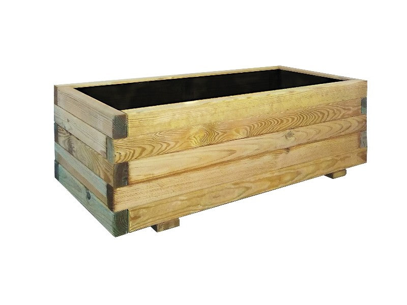 Fioriera rettangolare in legno naturale con fiori