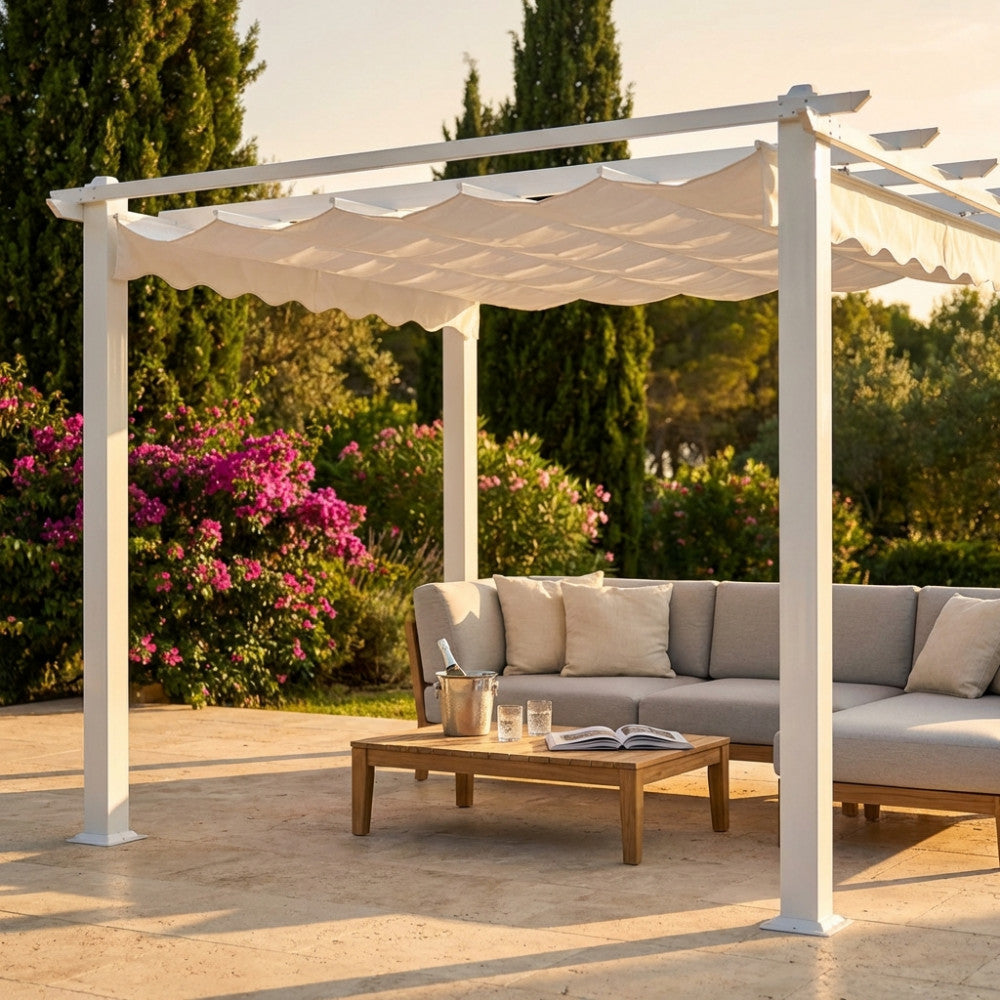 Dettaglio del tetto a onde del gazebo Cosma in tessuto tecnico