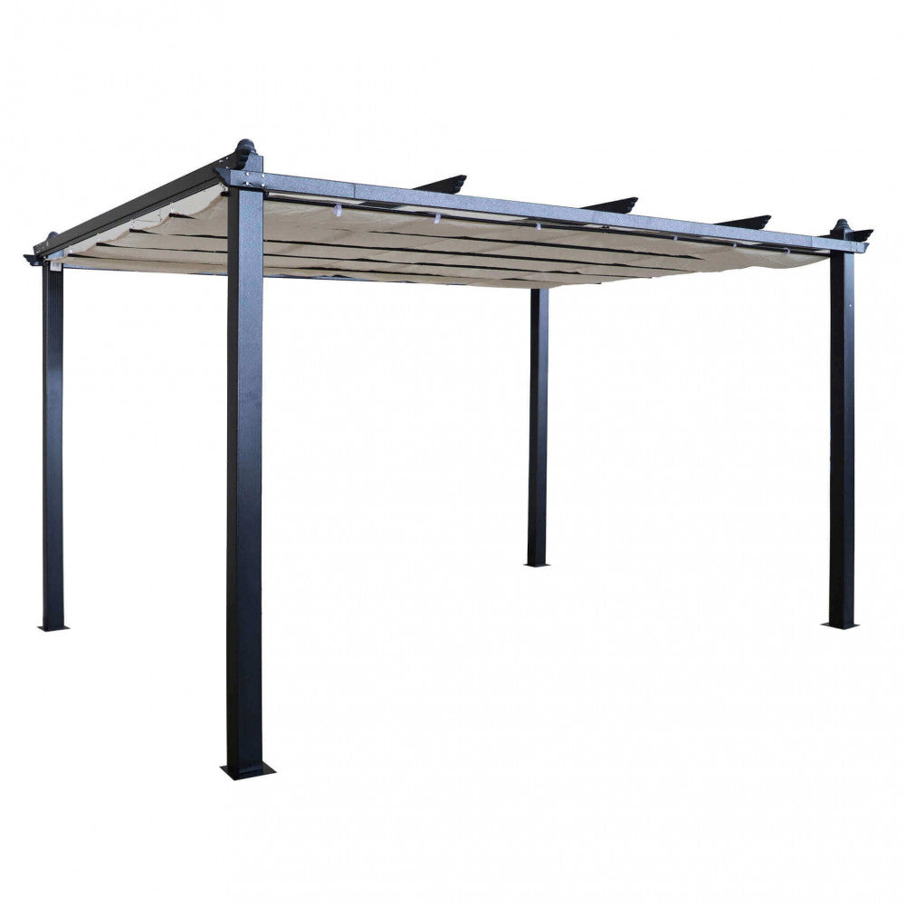 Struttura isolata del Gazebo Astoria in alluminio antracite su sfondo bianco, che mostra il design minimalista.