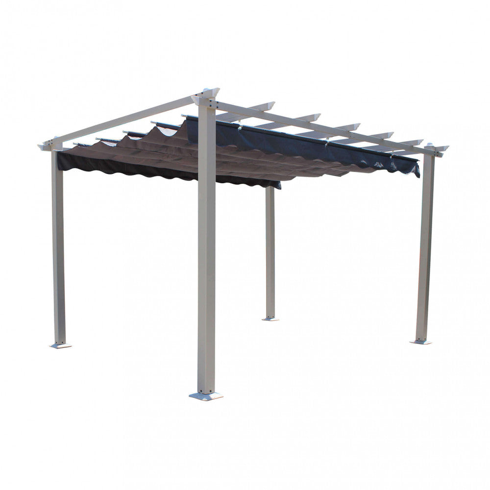 Struttura completa del Gazebo Astoria isolata su sfondo bianco, che mostra il design pulito in alluminio e poliestere.
