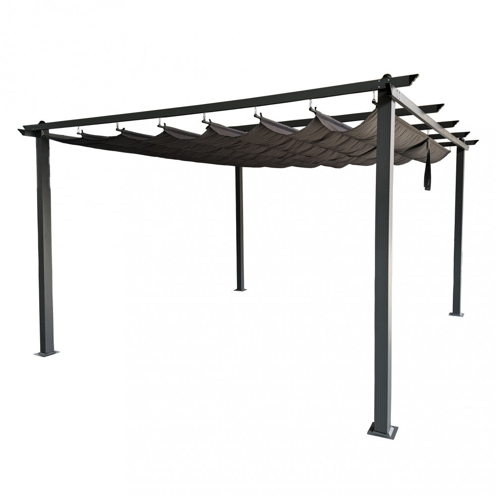 Struttura architettonica isolata del gazebo Astoria su sfondo bianco, che evidenzia i pilastri robusti in alluminio e il sistema di scorrimento del telo.