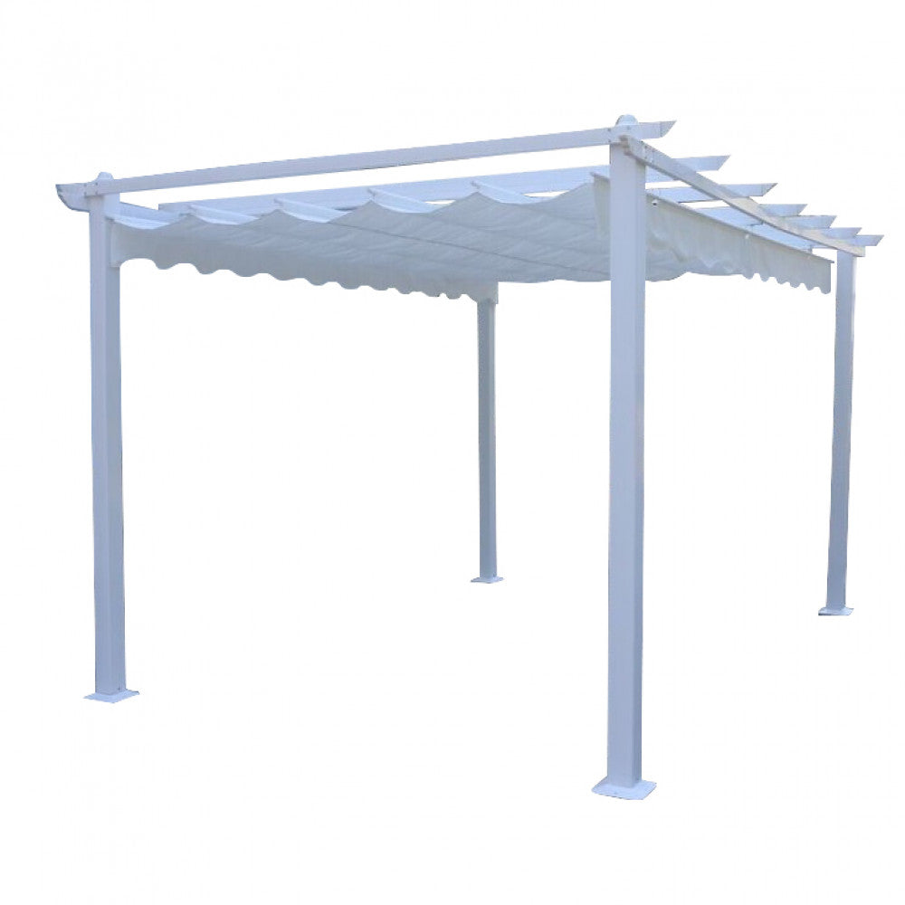Struttura isolata del gazebo Astoria su sfondo bianco, evidenziando le linee pulite in alluminio.