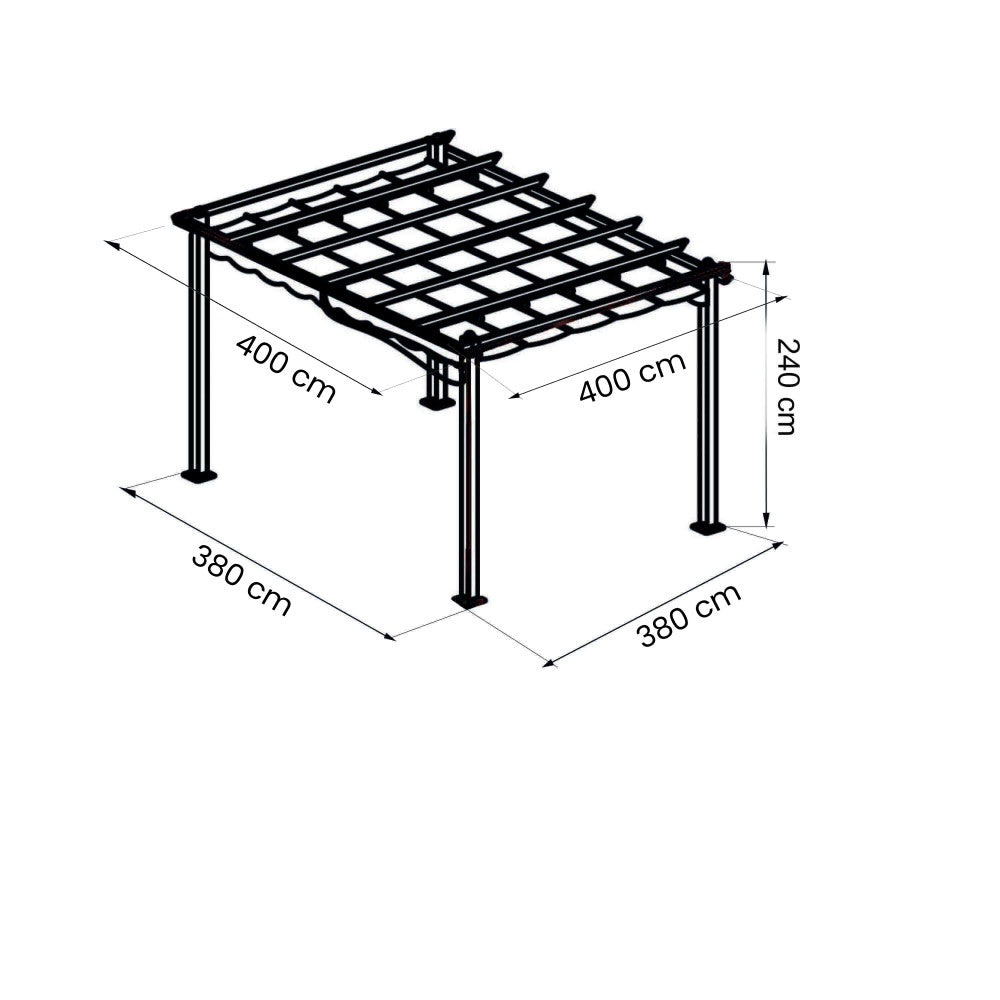Disegno tecnico del gazebo Astoria con quote dimensionali di 400x400 cm e altezza 240 cm.