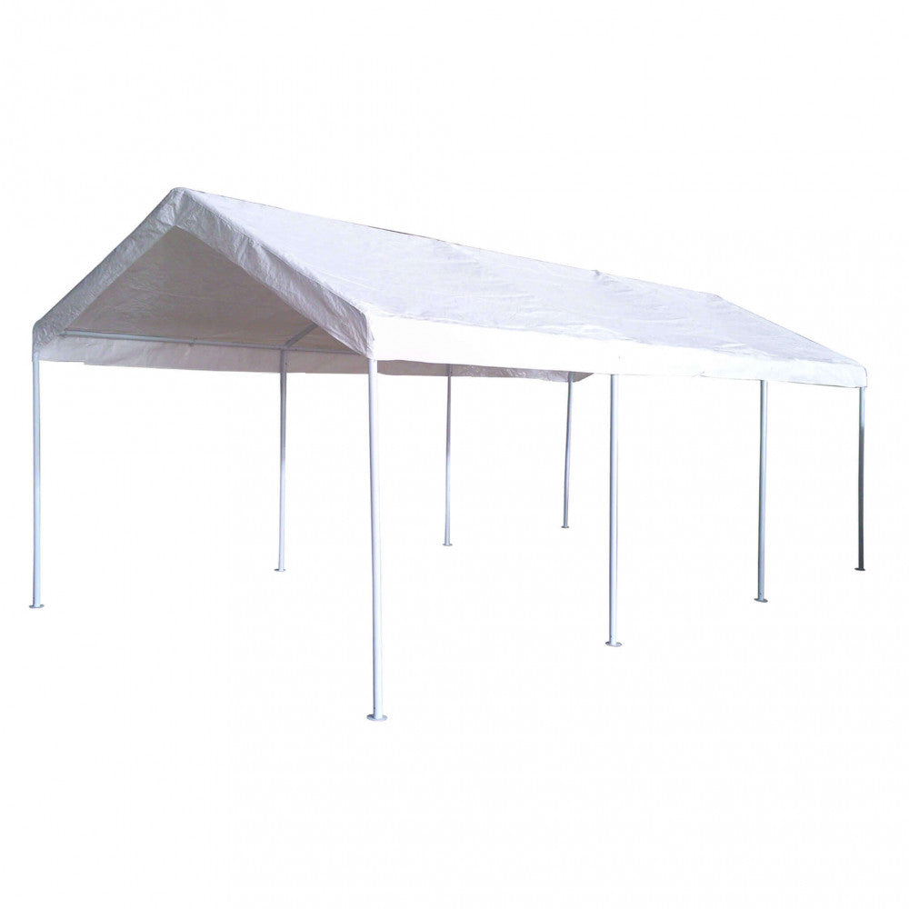 Vista isolata del gazebo bianco 3x6 con solida struttura in acciaio e copertura in poliestere su sfondo neutro.