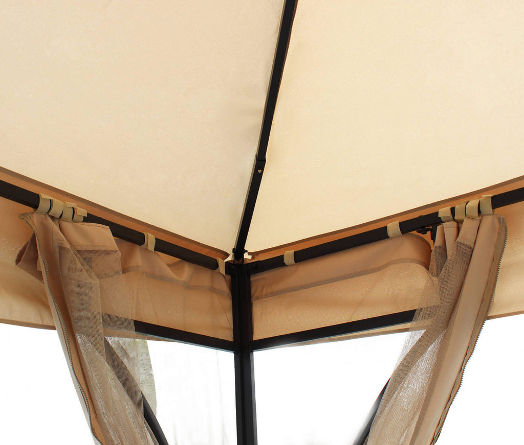 Gazebo da Esterno Hogan 3x3 con struttura in acciaio nero e telo ecrù, in un giardino.