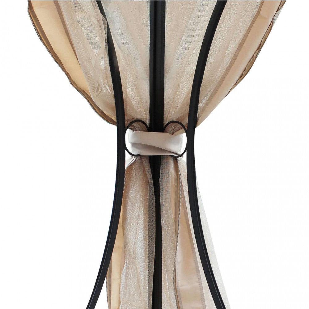 Gazebo da Esterno Hogan 3x3 con struttura in acciaio nero e telo ecrù, in un giardino.