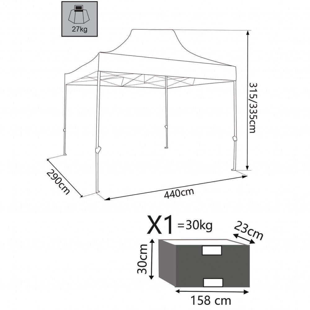 Disegno tecnico gazebo Cosma con dimensioni