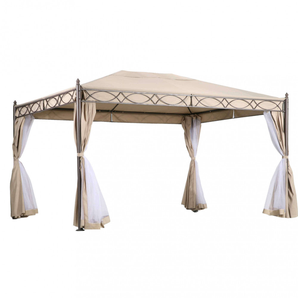 Vista frontale isolata del Gazebo Karnak 3x4 su sfondo bianco, che mostra la struttura in acciaio antracite e la copertura ecrù.