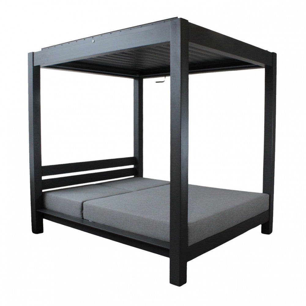 Vista posteriore del gazebo letto antracite, mostrando il design pulito e lineare.