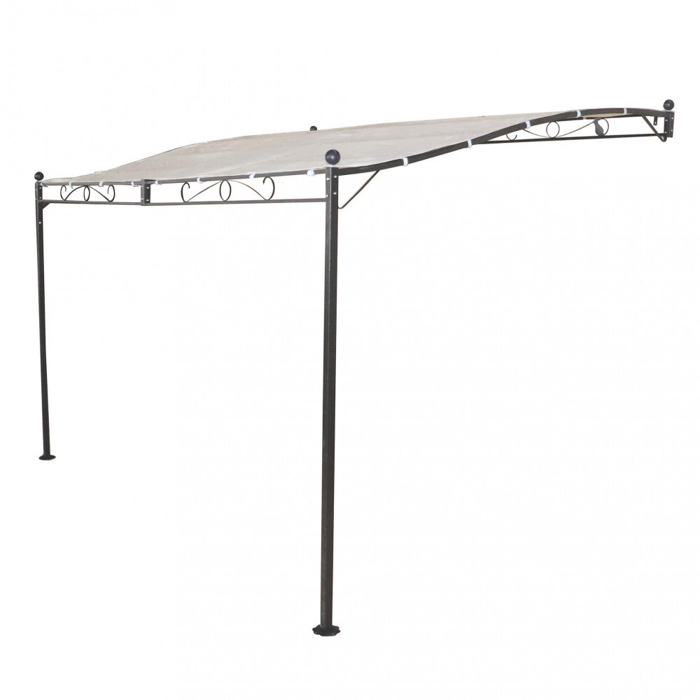 Dettaglio strutturale del gazebo pergola addossato in acciaio antracite, vista laterale su sfondo neutro.
