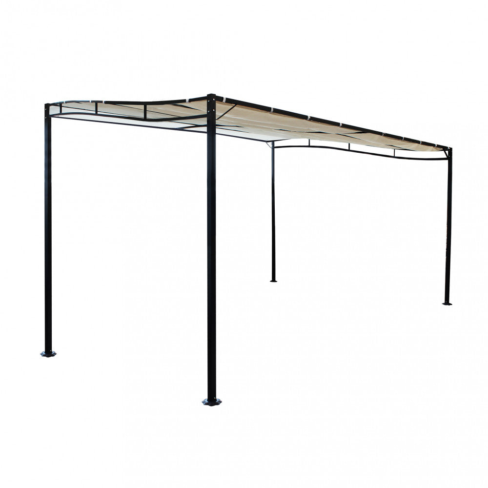 Vista isolata del gazebo pergola autoportante 3x4, che evidenzia la robusta struttura in acciaio antracite e la copertura a onda in poliestere ecrù.