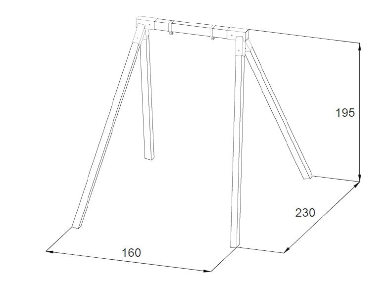 Disegno tecnico con le dimensioni del Gioco Altalena Singola Losa Esterni da vivere