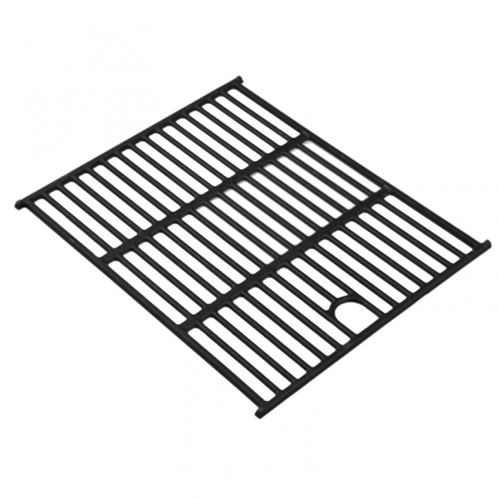 Griglia per barbecue in ghisa nera dal design geometrico e robusto, isolata su sfondo bianco.