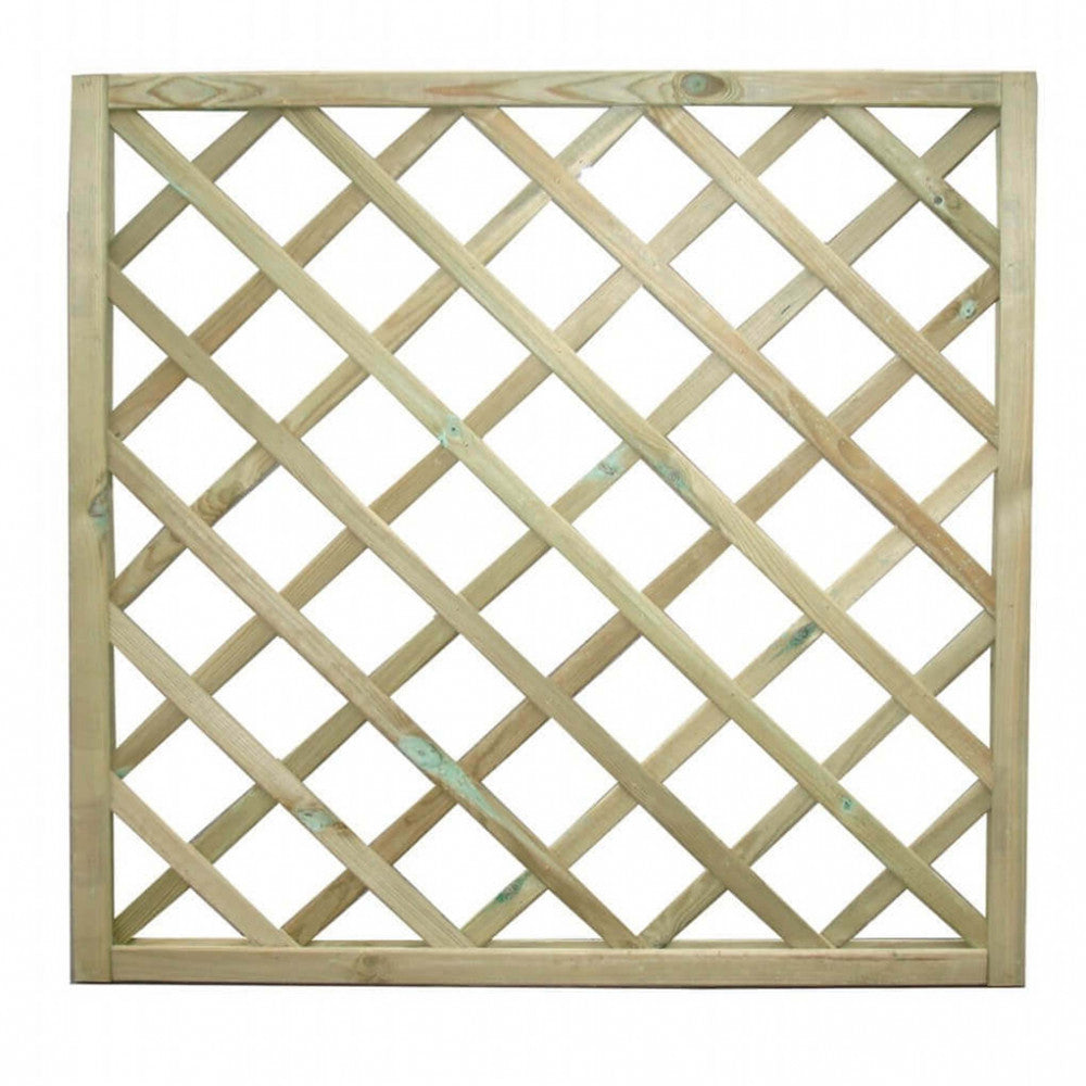 Griglia da giardino Sandra quadrata, realizzata in pino impregnato, su sfondo bianco.