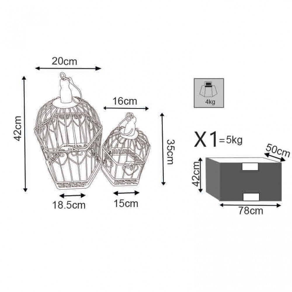SET DI 2 GABBIE SOPHIE ESAGONALI BIANCO ANTICO