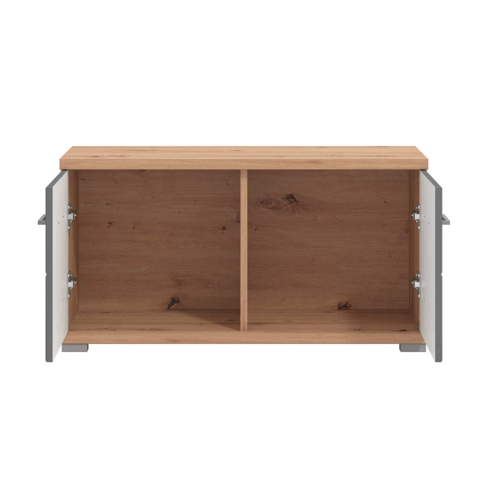 Dettaglio finitura rovere artigiano e grigio scuro del mobile ingresso Lanzarote by Albert