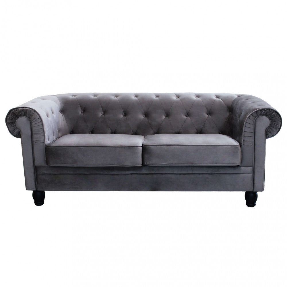 Divano 3 posti Chesterfield by Albert in velluto colore taupe (grigio), design classico capitonnè ed elegante
