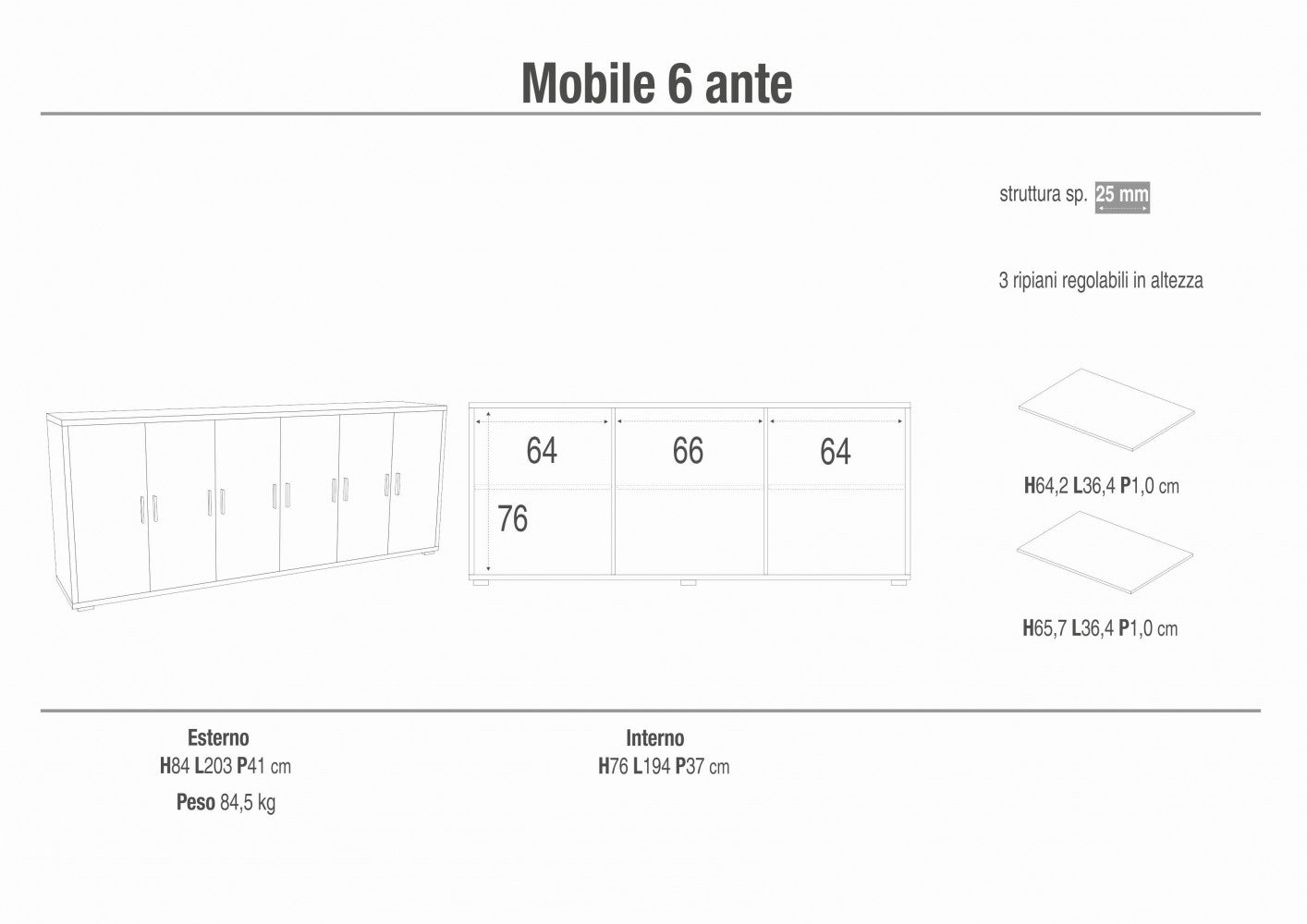 MOBILE 6 ANTE KIT OSSIDO BIANCO E NOCE STELVIO