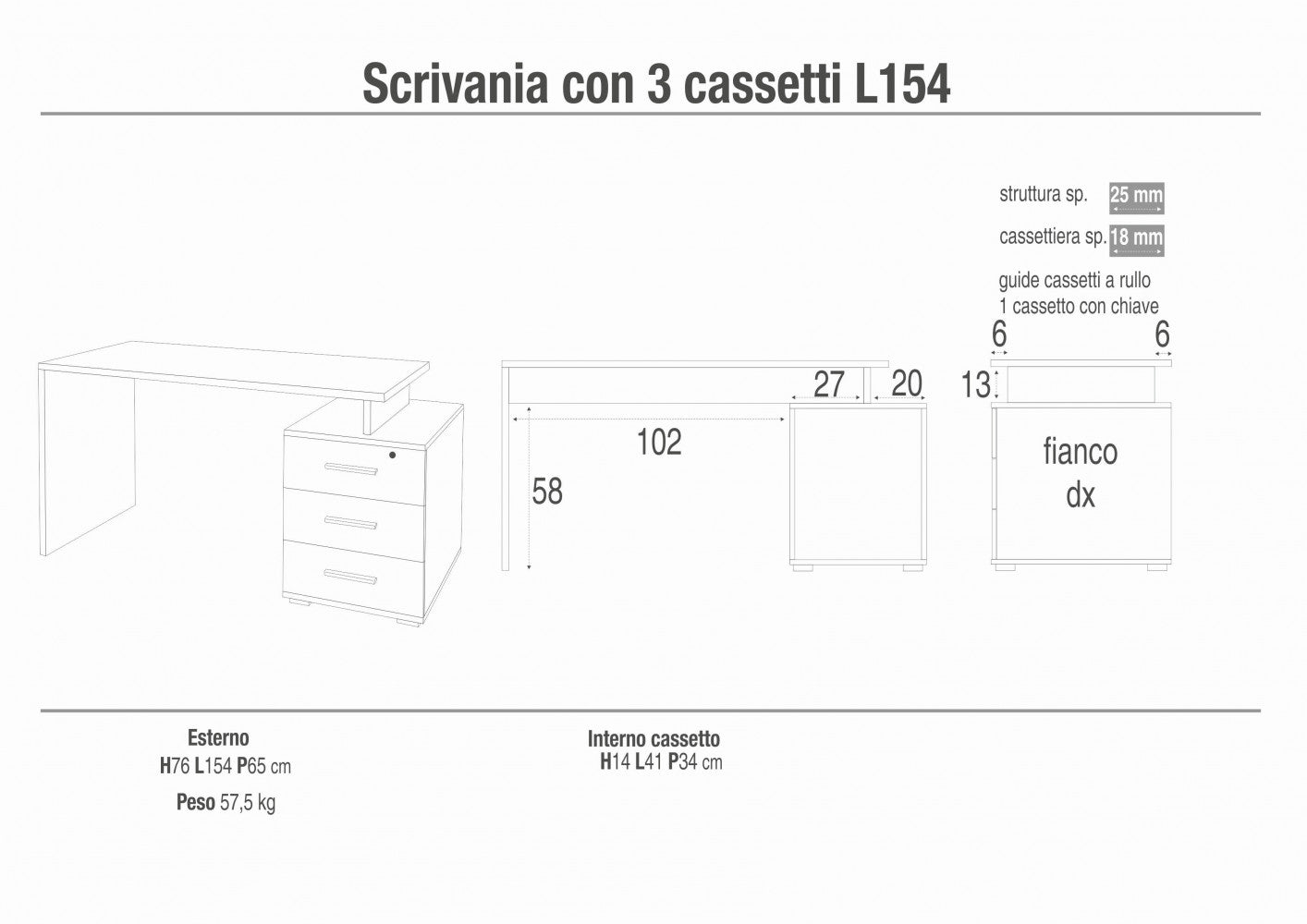 SCRIVANIA BICOLORE ROVERE CHIARO ANTRACITE