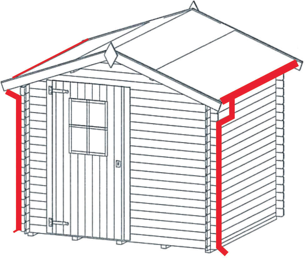 Schema di installazione del kit grondaia Losa Esterni da vivere su struttura in legno