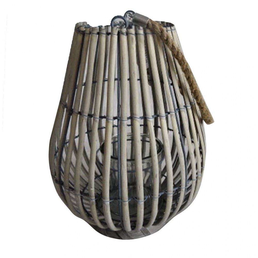 Lanterna Christelle alta (36 cm) in vimini grigio con inserto in vetro.
