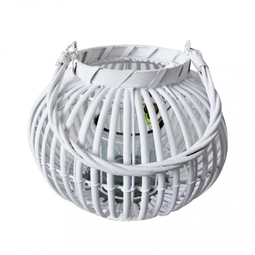 Lanterna Eleonore di media dimensione (24 cm) in vimini bianco.