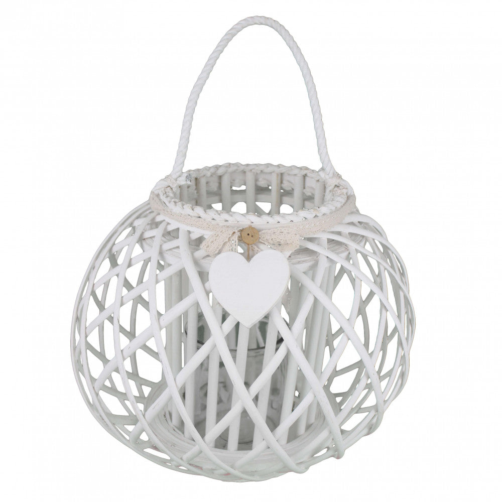 lanterna elvire bianca vimini vetro cuore pizzo arredo giardino