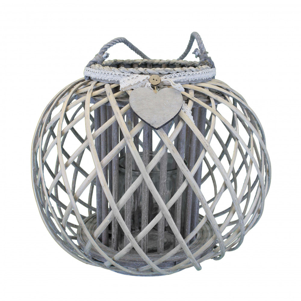 lanterna elvire grigia vimini vetro cuore pizzo arredo giardino