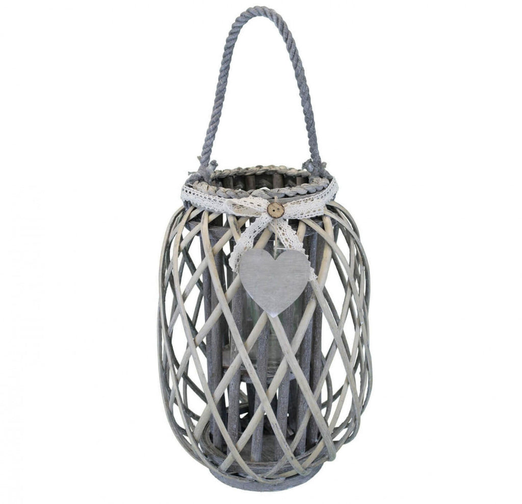 Lanterna decorativa Cosma con pendente a cuore e cilindro in vetro