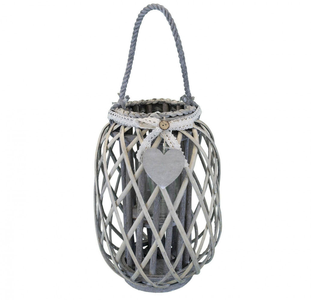 Lanterna decorativa Cosma con pendente a cuore e cilindro in vetro
