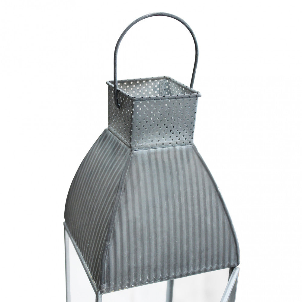 Lanterna Kendra Piccola in metallo grigio dettaglio maniglia