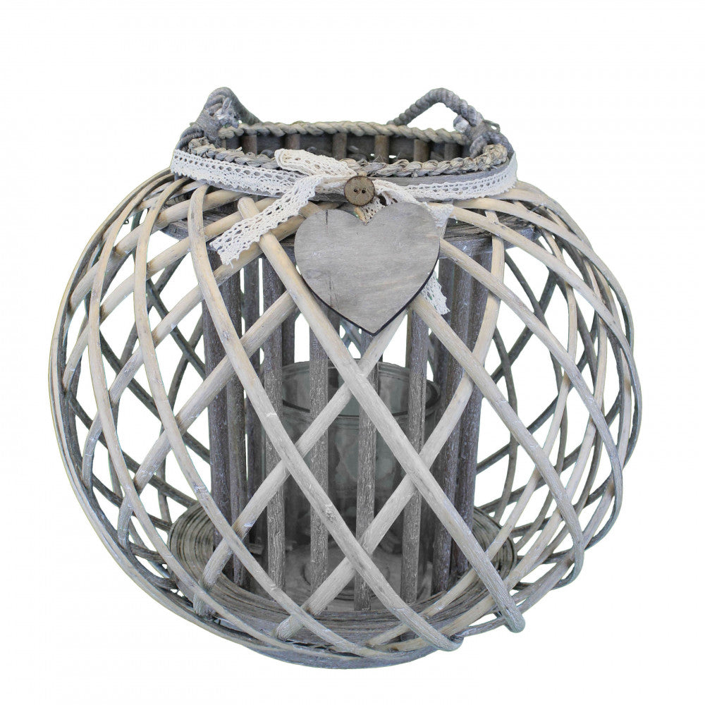 lanterna lorelie grigia vimini vetro cuore pizzo arredo giardino