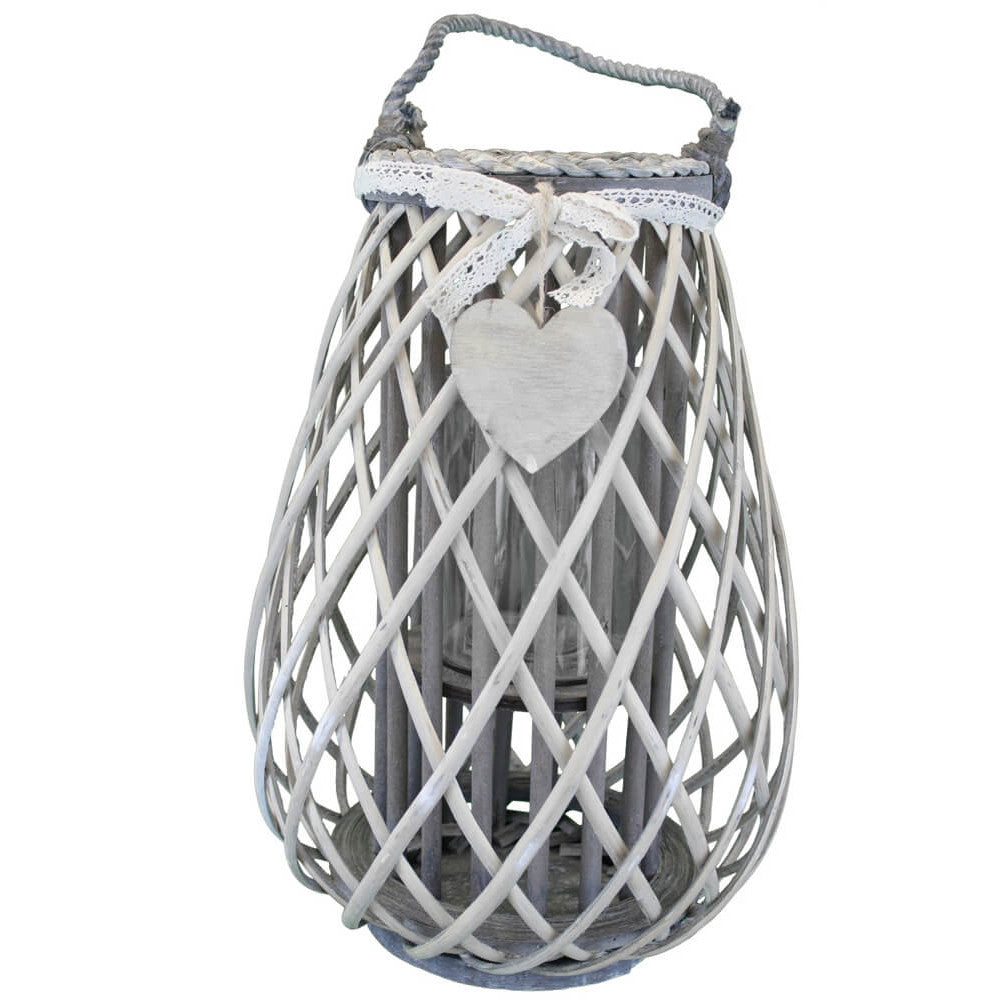 lanterna raymonde grigia vimini vetro pizzo cuore arredo giardino