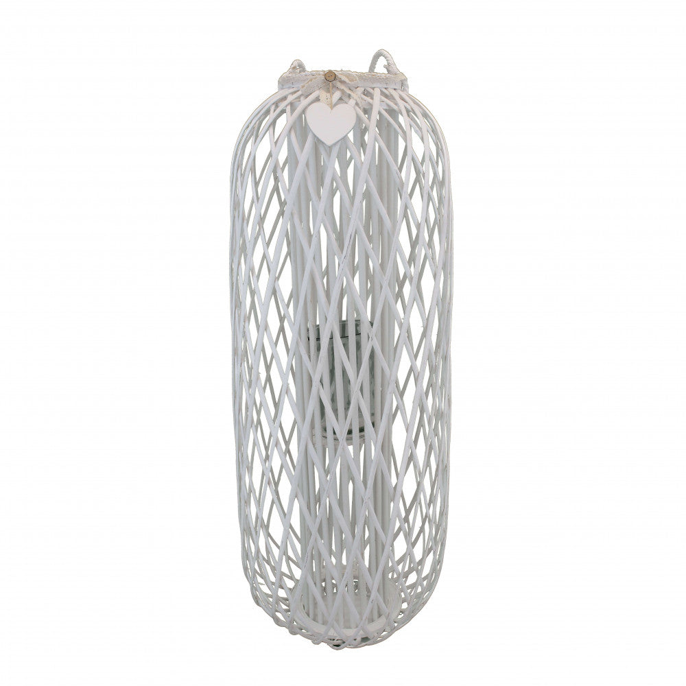 lanterna alexane bianca vimini vetro alta 115 cm pizzo cuore gigante shabby chic