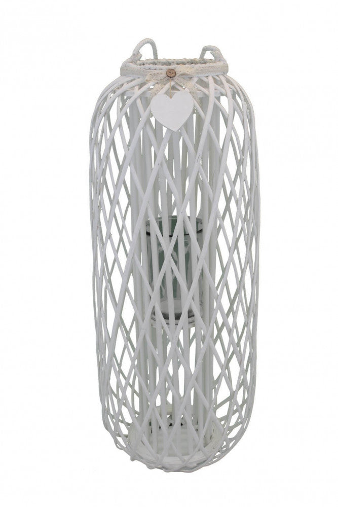 lanterna bernadette bianca intreccio vimini vetro alta 106 cm pizzo cuore gigante shabby chic