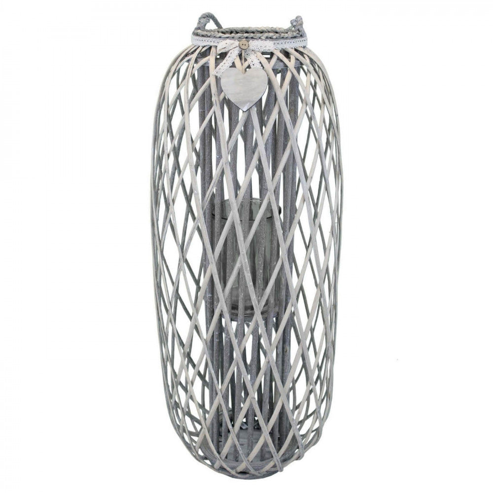 lanterna bernadette grigia intreccio in vimini vetro alta 106 cm pizzo cuore shabby chic lusso