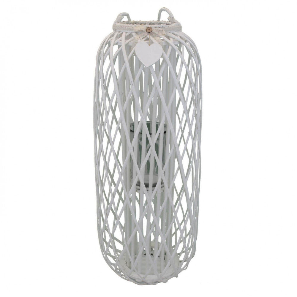 lanterna bernadette bianca vimini vetro alta 106 cm pizzo cuore gigante shabby chic
