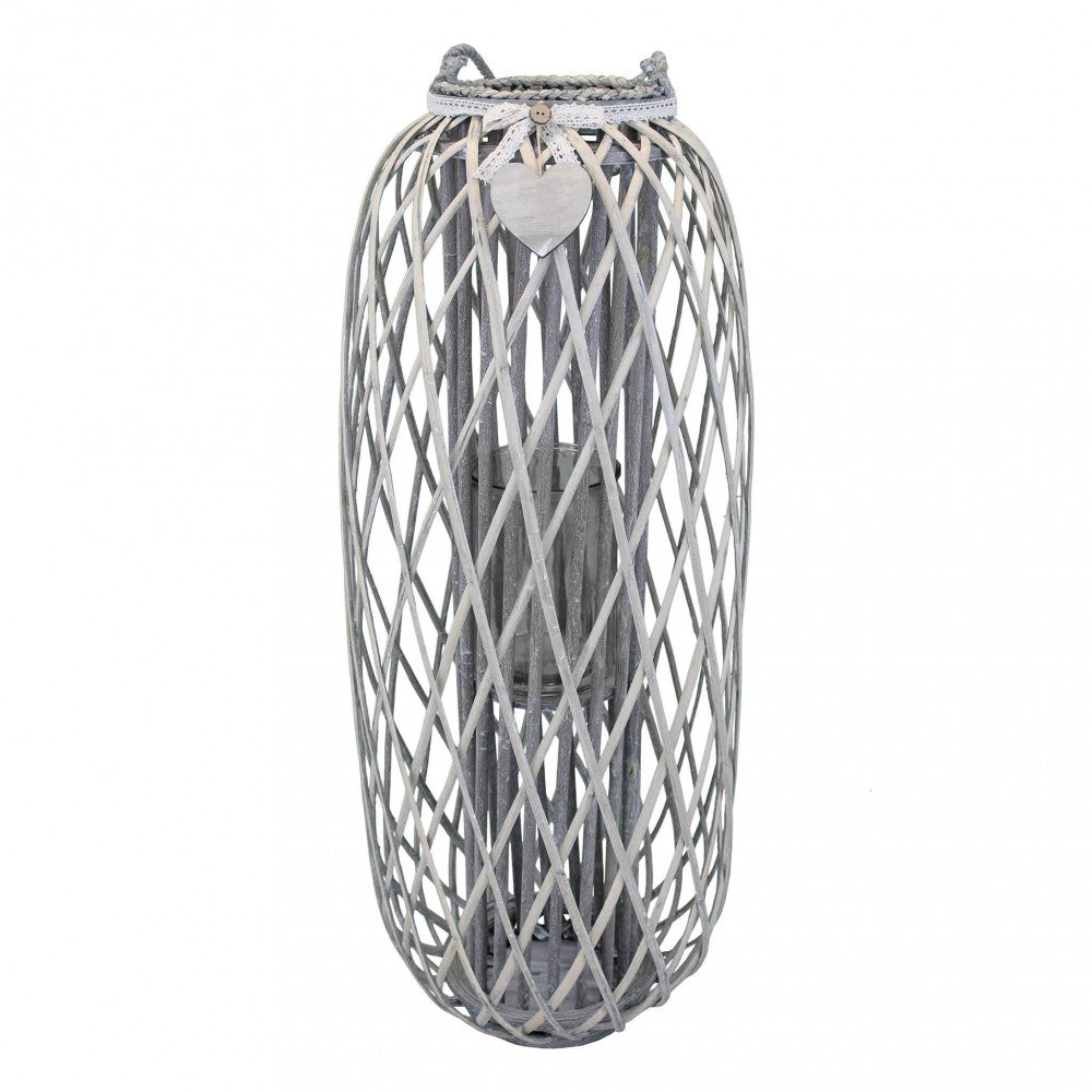 lanterna bernadette grigia vimini vetro alta 106 cm pizzo cuore shabby chic lusso