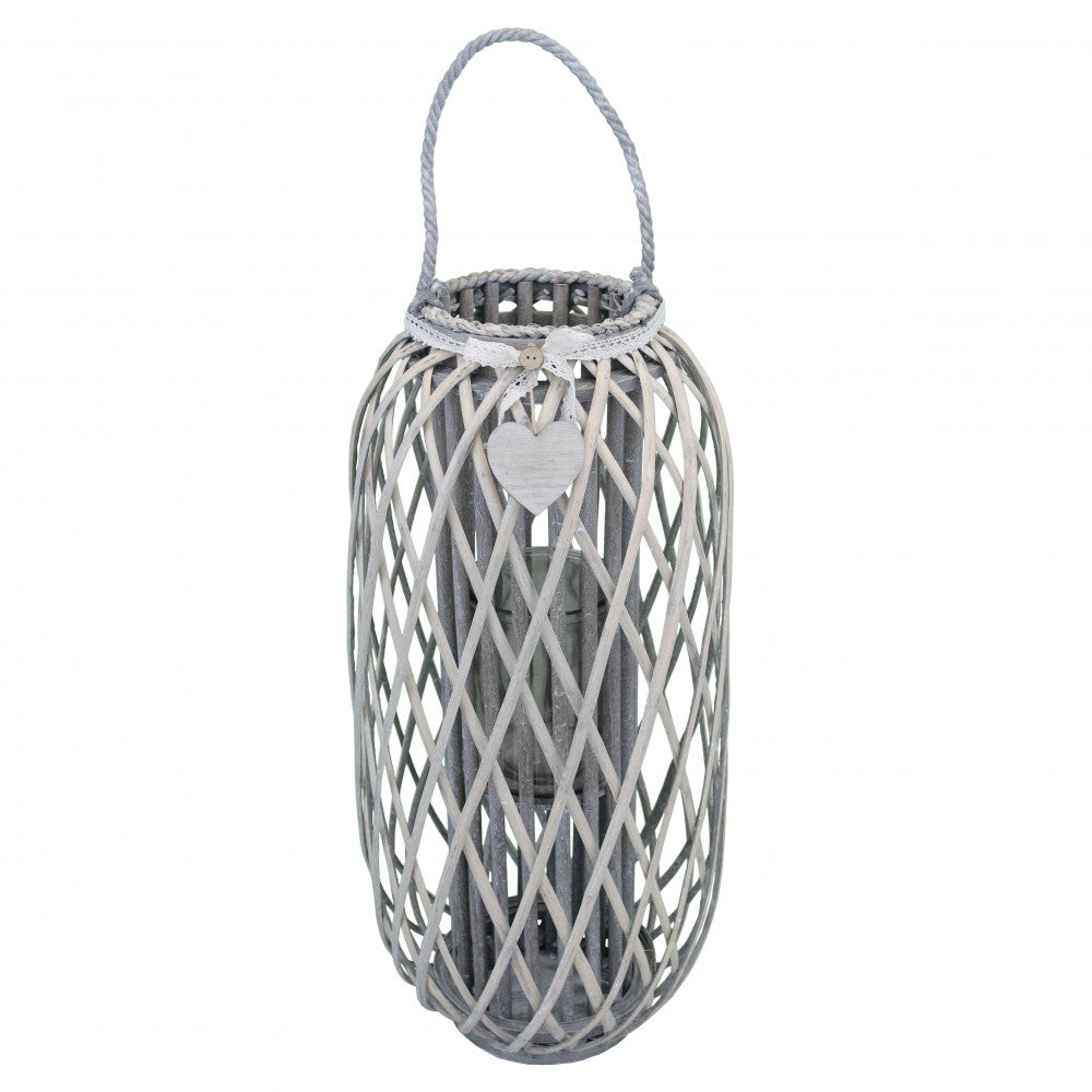 lanterna caroline grigia vimini vetro alta 86 cm pizzo cuore shabby chic