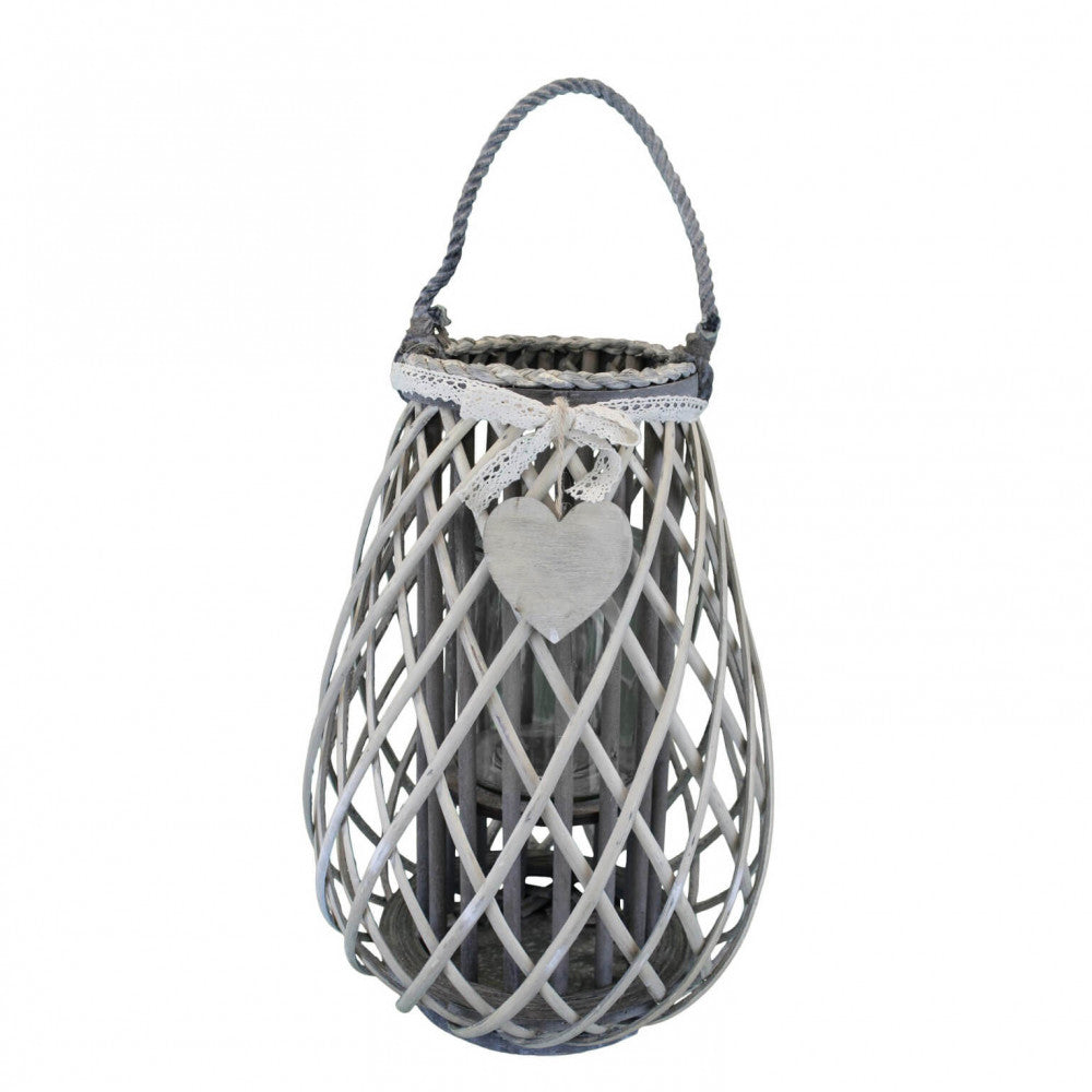 lanterna edwige grigia vimini vetro media 40 cm pizzo cuore shabby chic