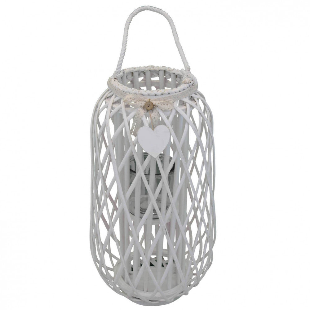 lanterna fabienne bianca vimini vetro pizzo cuore arredo esterno