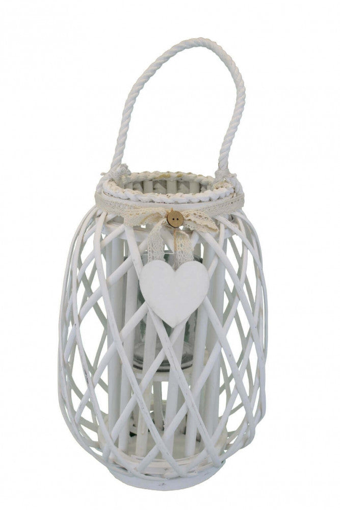 anterna flavienne bianca vimini vetro 35 cm pizzo cuore shabby chic