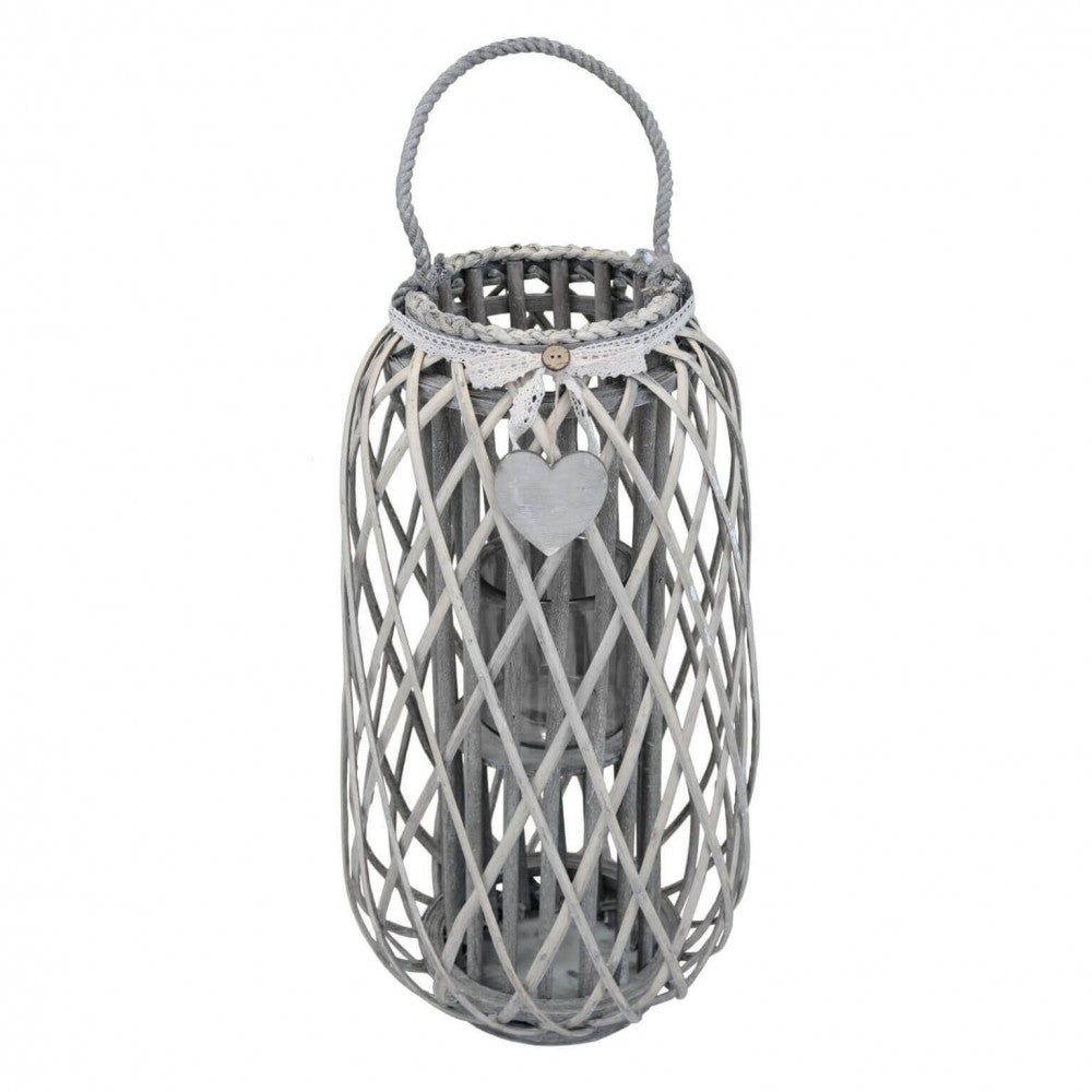 lanterna floriane grigia vimini vetro grande 76 cm pizzo cuore arredo con maniglia