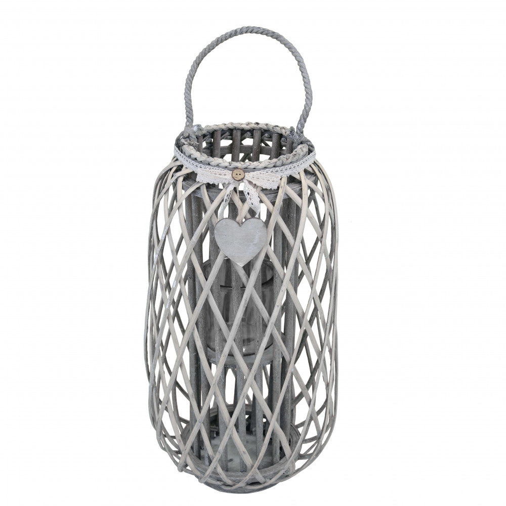 lanterna floriane grigia vimini vetro grande 76 cm pizzo cuore arredo